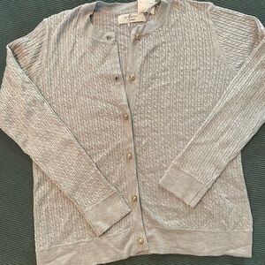 Gray Cable Knit Cardigan Sweater